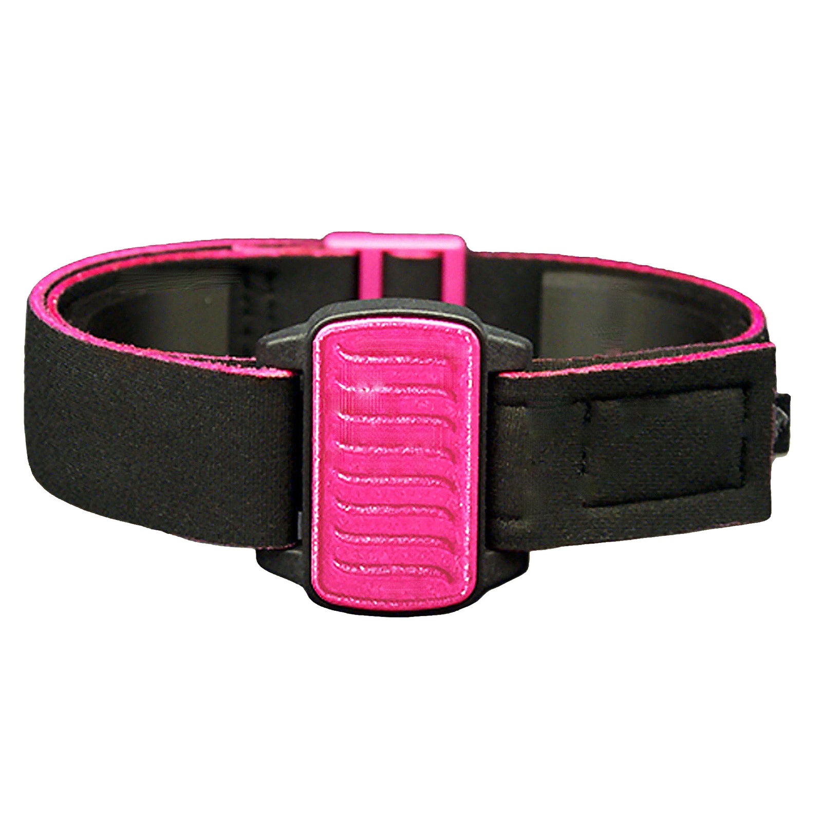 Dexband CGM armband for Dexcom G6 and ONE+ with magenta wave cover and water-resistant neoprene strap, for everyday wear, sport and swimming.