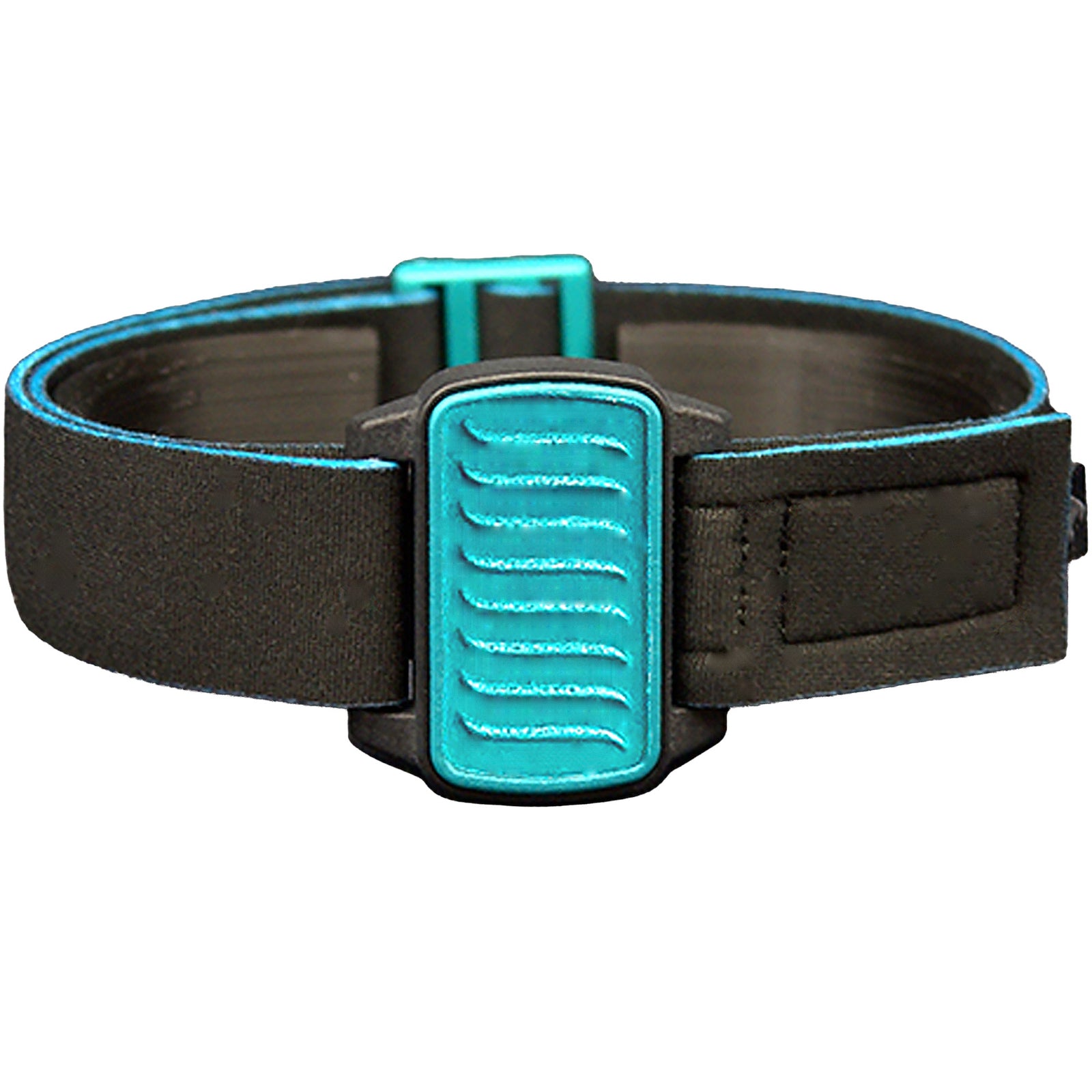 Dexband CGM armband for Dexcom G6 and ONE+ with teal wave cover and water-resistant neoprene strap, for everyday wear, sport and swimming.