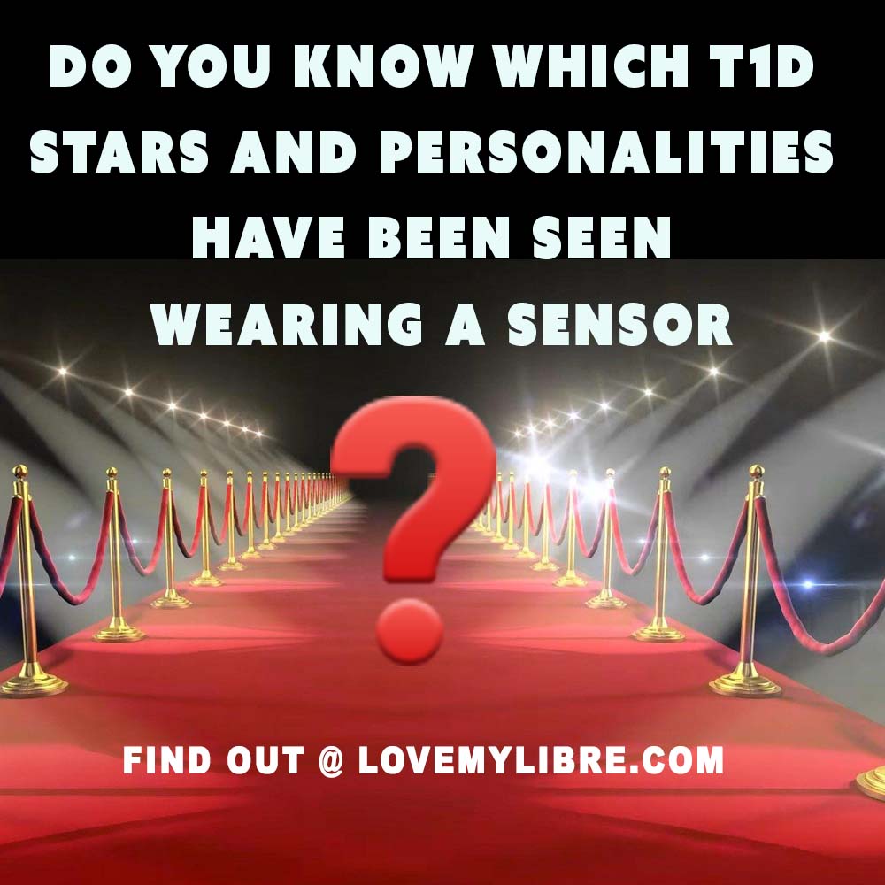Red carpet with question "Do you know which T1D stars and personalities have been seen wearing a sensor?