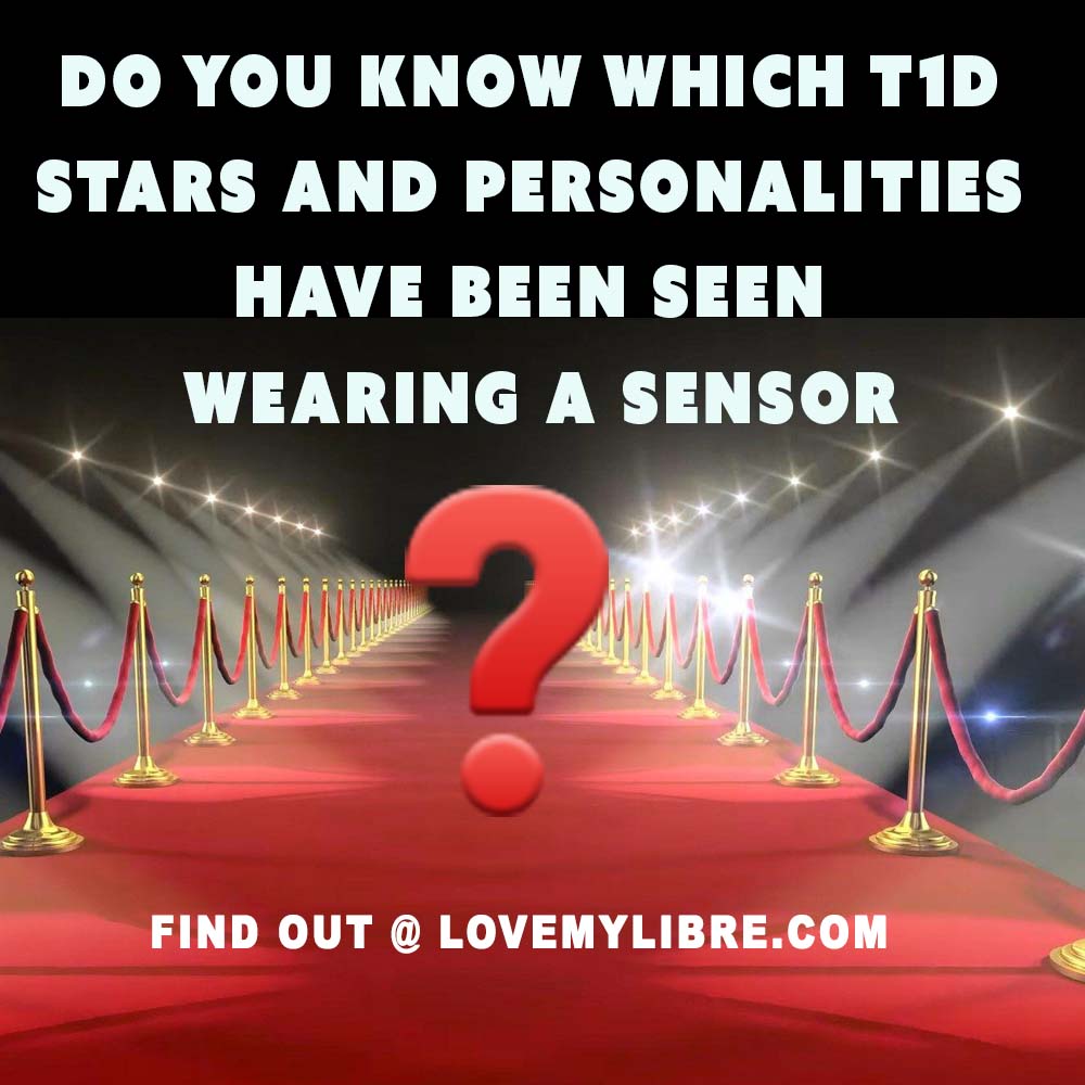 Red carpet with question "Do you know which T1D stars and personalities have been seen wearing a sensor?