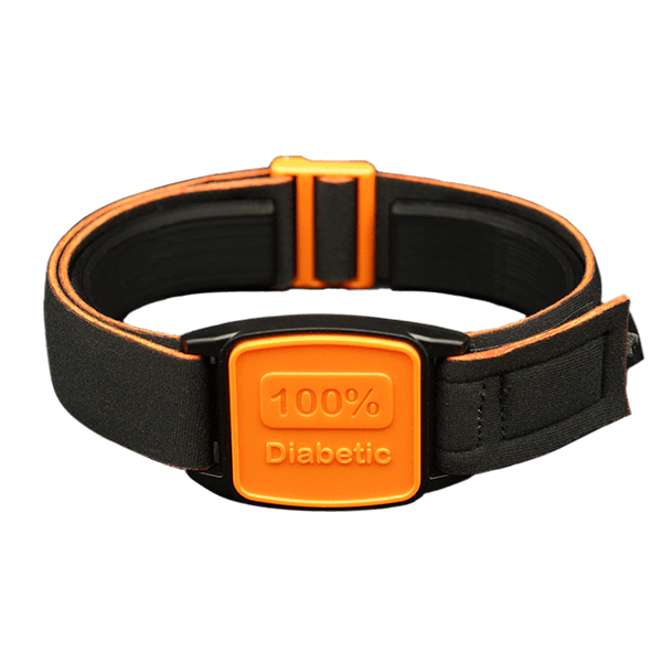 Libreband in orange and black with 100% Diabetic motif.