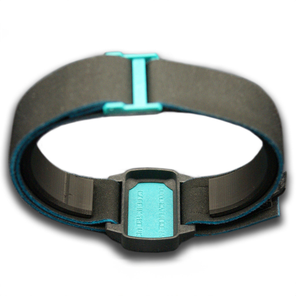 Reverse image of Dexband with black strap and teal cover.