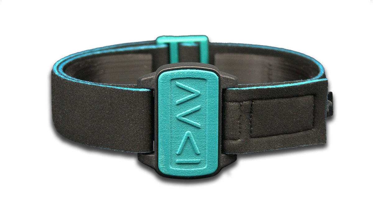 Dexband armband for Dexcom G6 &amp; ONE cgm with black strap and teal cover showing symbols for I am greater.