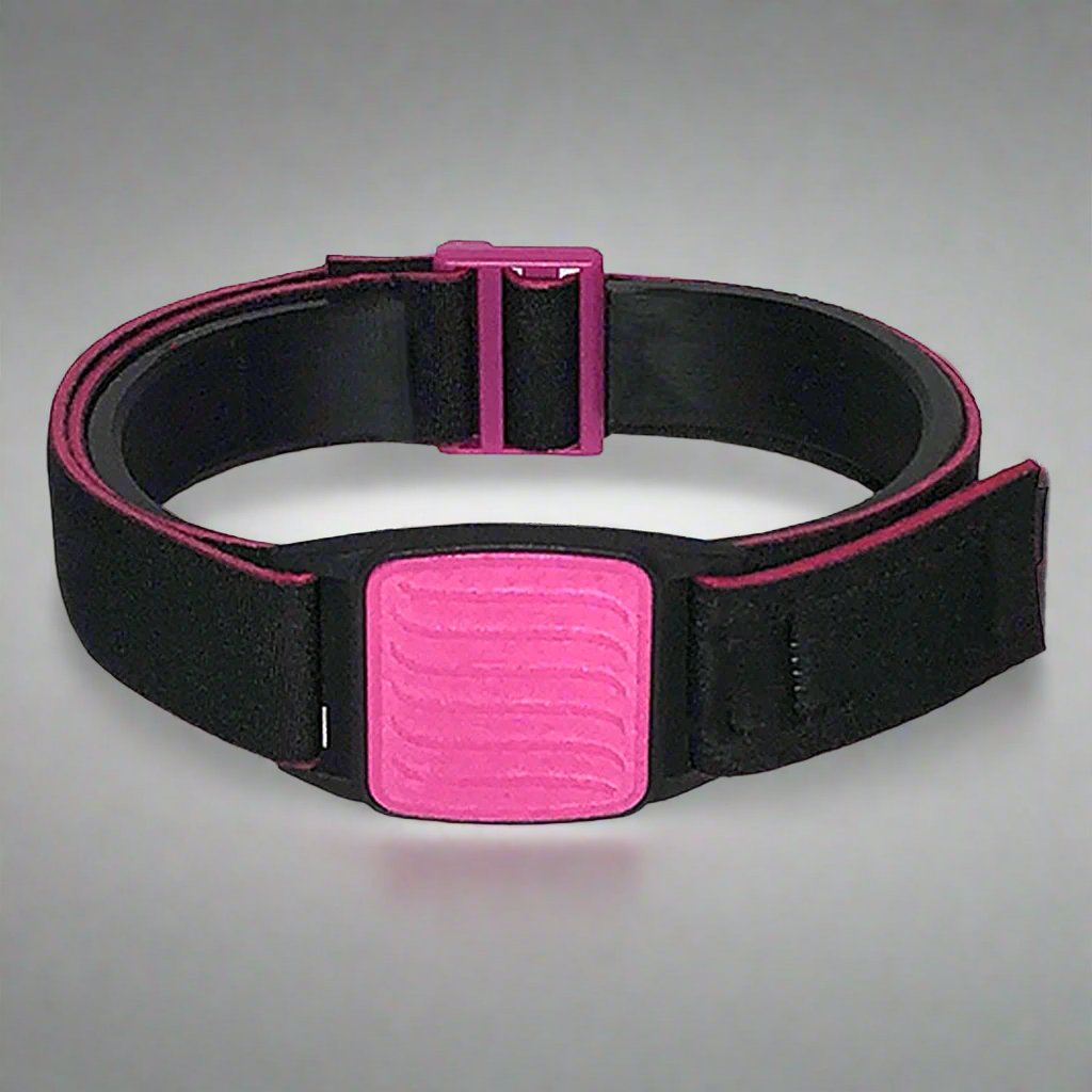 Dexband armband for Dexcom G7 CGM. Magenta cover with Wave design. 