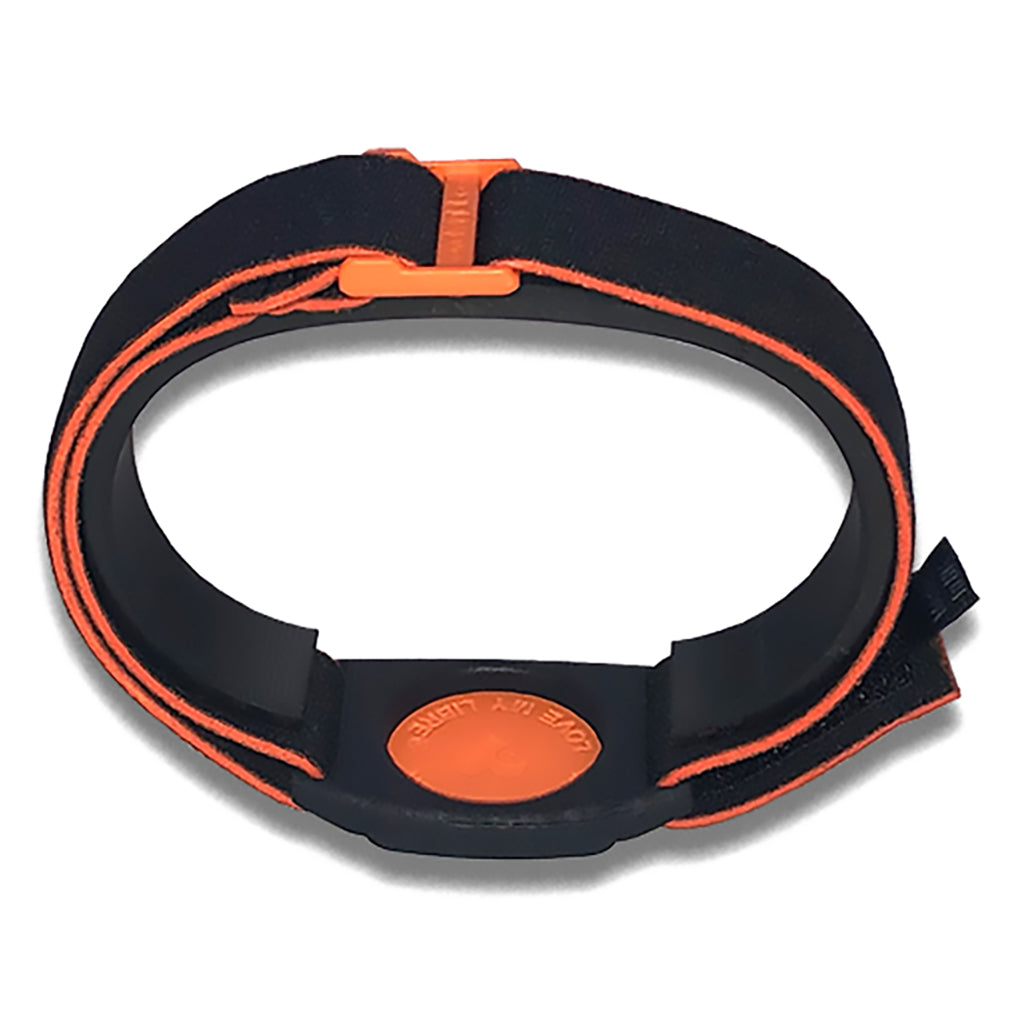 Dexband armband in reverse with orange cover.