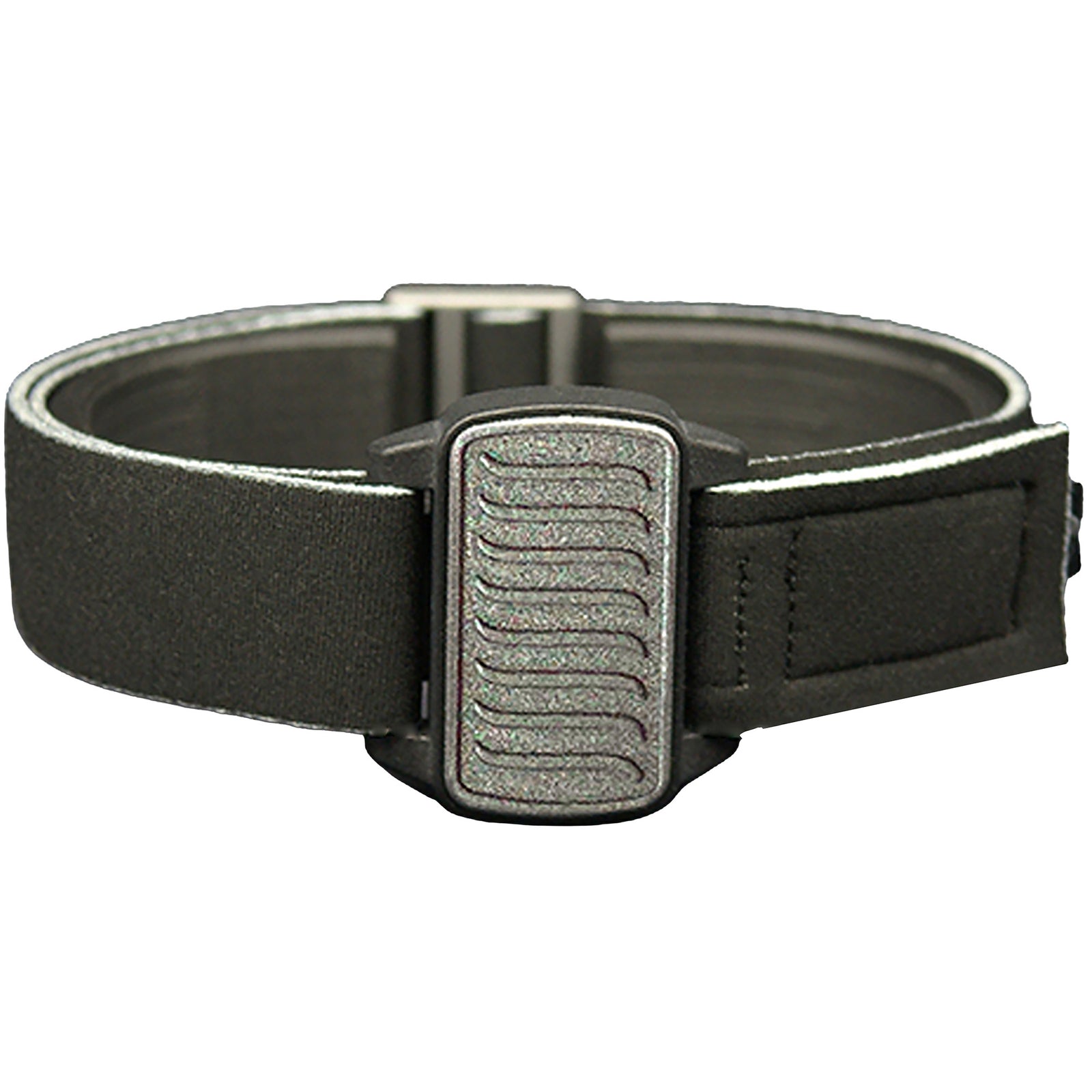 Dexband CGM armband for Dexcom G6 and ONE+ with pewter wave cover and water-resistant neoprene strap, for everyday wear, sport and swimming.