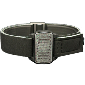Dexband CGM armband for Dexcom G6 sensors with pewter wave cover and water-resistant neoprene strap, for everyday wear, sport and swimming.