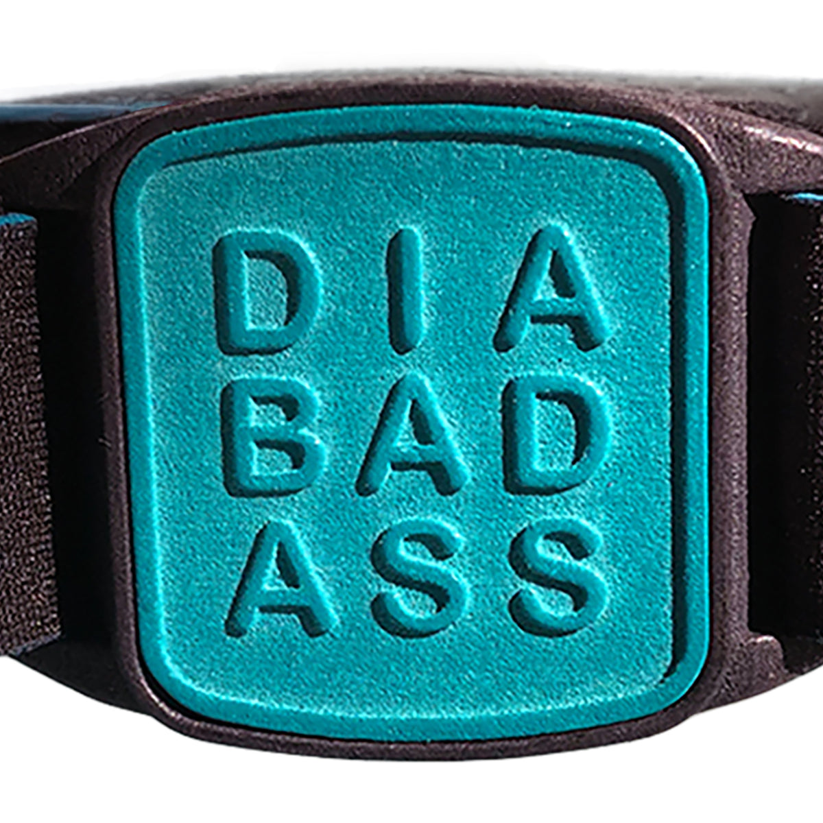 Dexband CGM armband for Dexcom G7 and ONE+ sensors with teal Diabadass cover close-up. LML4047, LML4054, LML4061, LML5044.