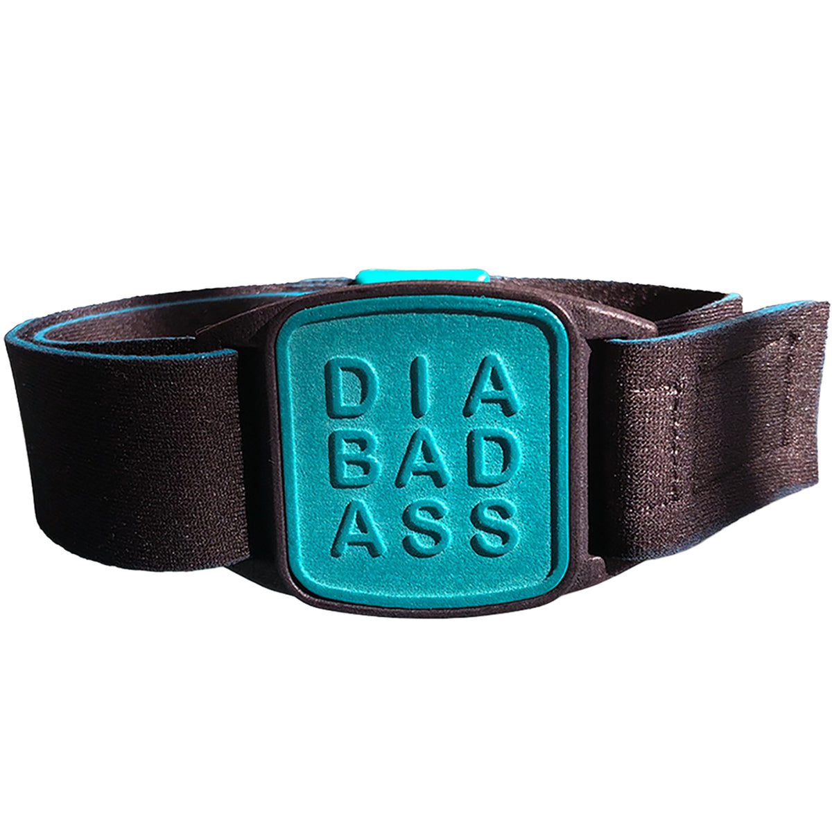 Dexband CGM armband for Dexcom G7 and ONE+ sensors with teal Diabadass cover and neoprene strap. LML4047, LML4054, LML4061, LML5044.