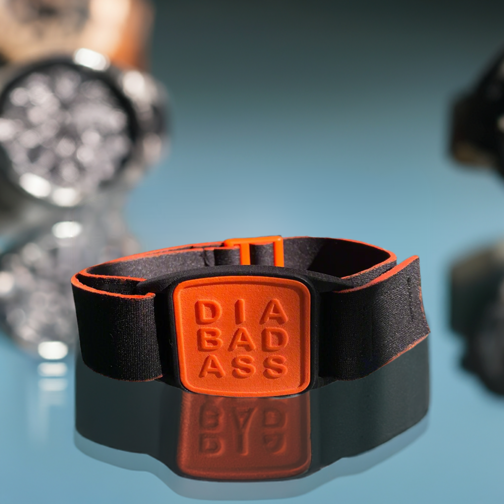 Dexband armband in orange with DIABADASS cover.