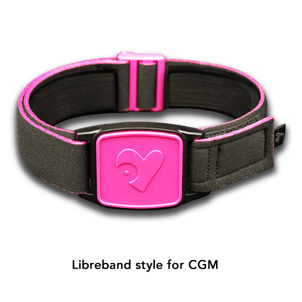 Libreband Armband for Freestyle Libre 1 & 2. Magenta cover with Heart design. LML2388, LML2371, LML2920, LML4481.