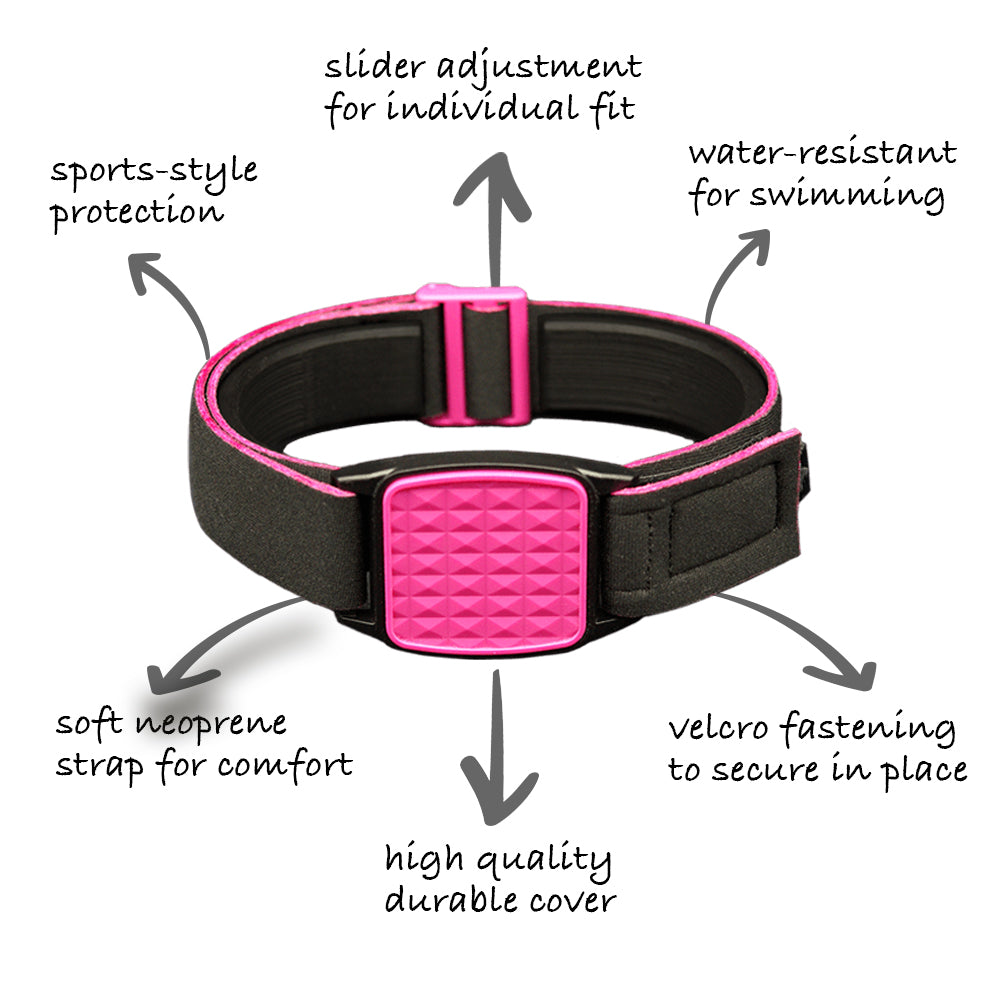 Libreband Armband features highlighted. Magenta cover with Pyramids design.