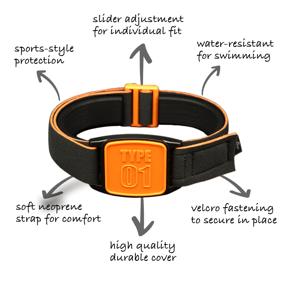 Libreband Armband features highlighted. Orange cover with TYPE 01 design.