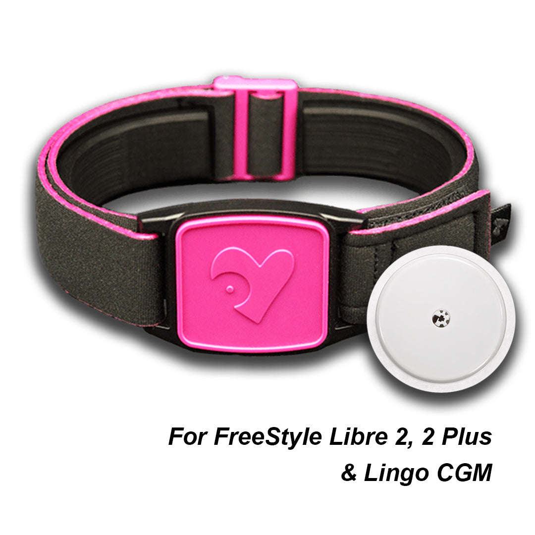 Libreband Armband for Freestyle Libre 1 & 2. Magenta cover with Heart design.