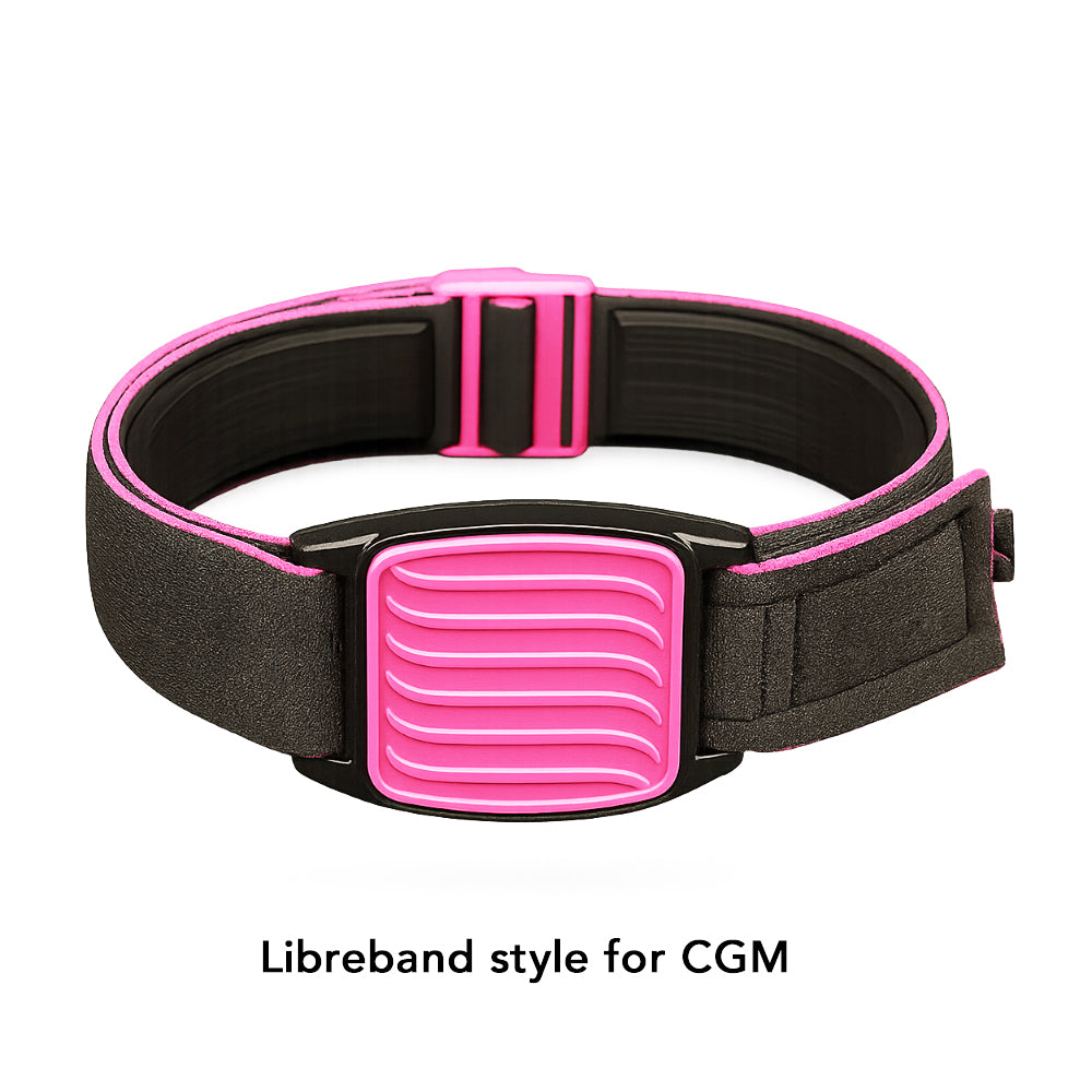 Libreband armband cover in magenta with wave design. Black strap edged in coordinating magenta. LML2364, LML2357, LML2968, LML4528.