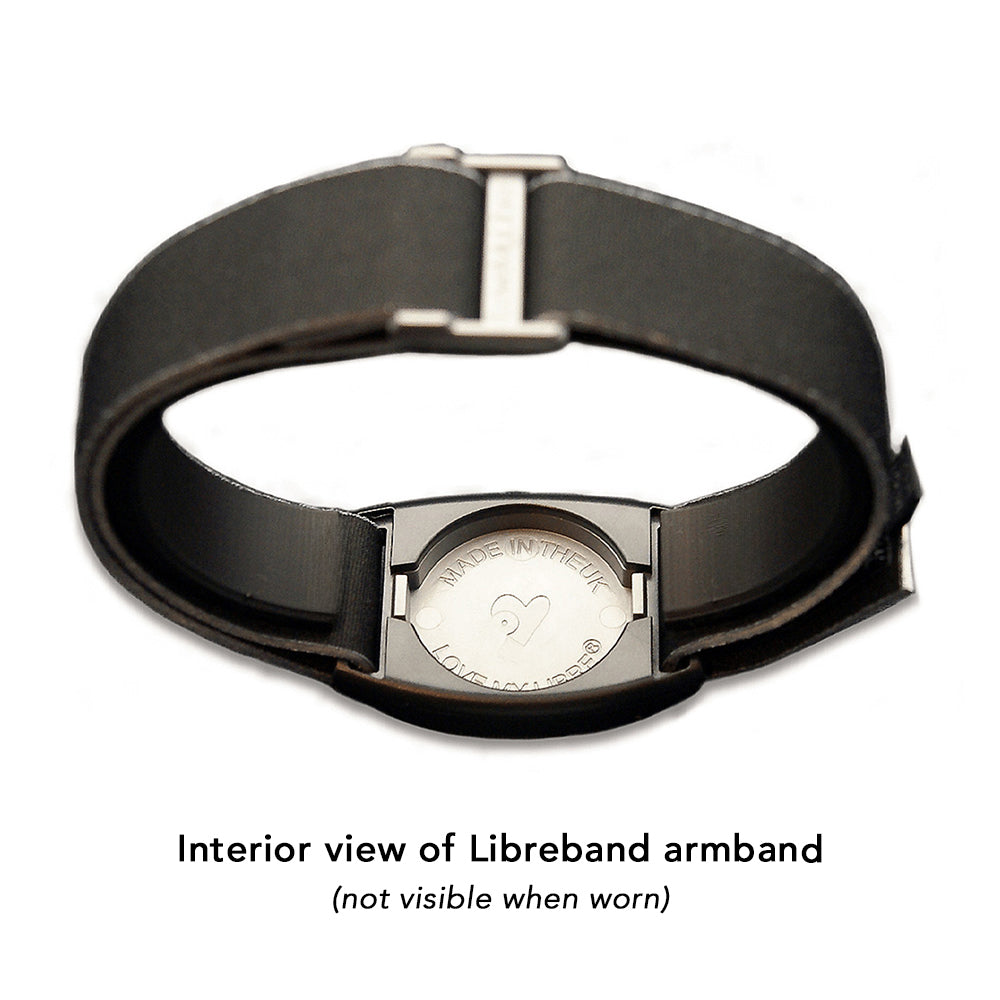 Reverse image of Libreband in pewter and black. LML4641, LML3026, LML2517, LML2524.
