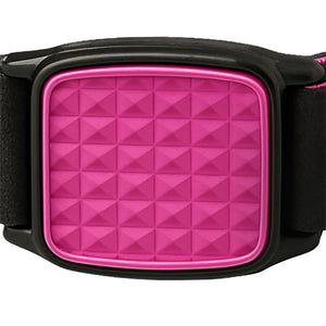 Libreband CGM armband magenta pyramids cover close-up, compatible with FreeStyle Libre 2, showing magenta pyramids design detail. LML2821, LML2814, LML2883, LML4498.