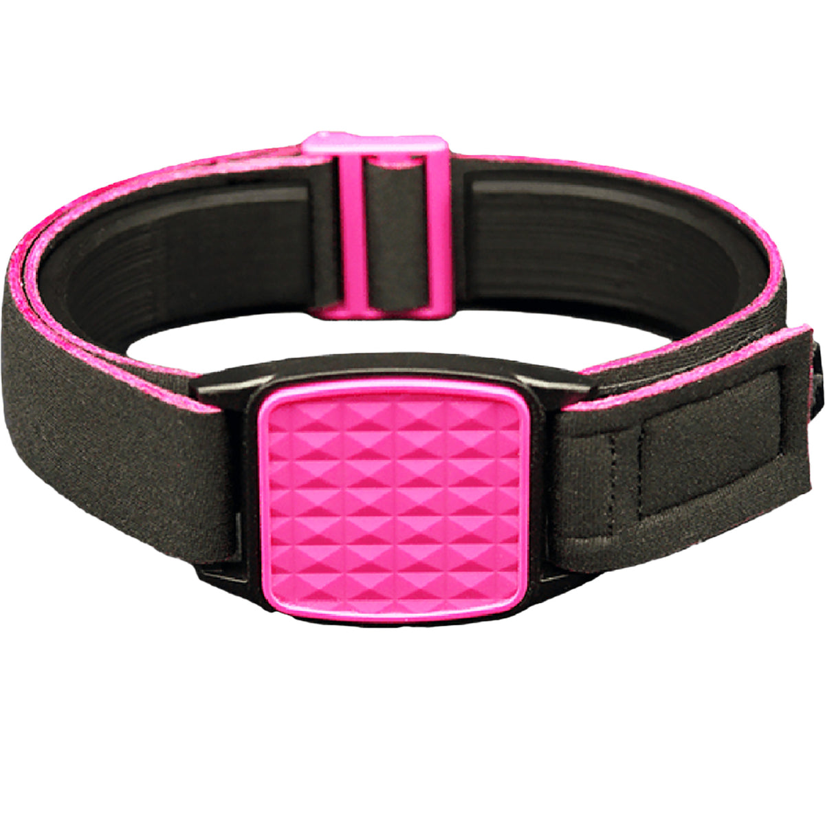 Libreband CGM armband for FreeStyle Libre 2 with magenta pyramids and water-resistant neoprene strap, for everyday wear, sport and swimming.