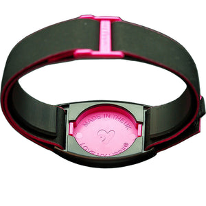 Reverse of Libreband CGM armband for FreeStyle Libre 2 with magenta cover and water-resistant neoprene strap. LML2326, LML2319, LML3002, LML4504.