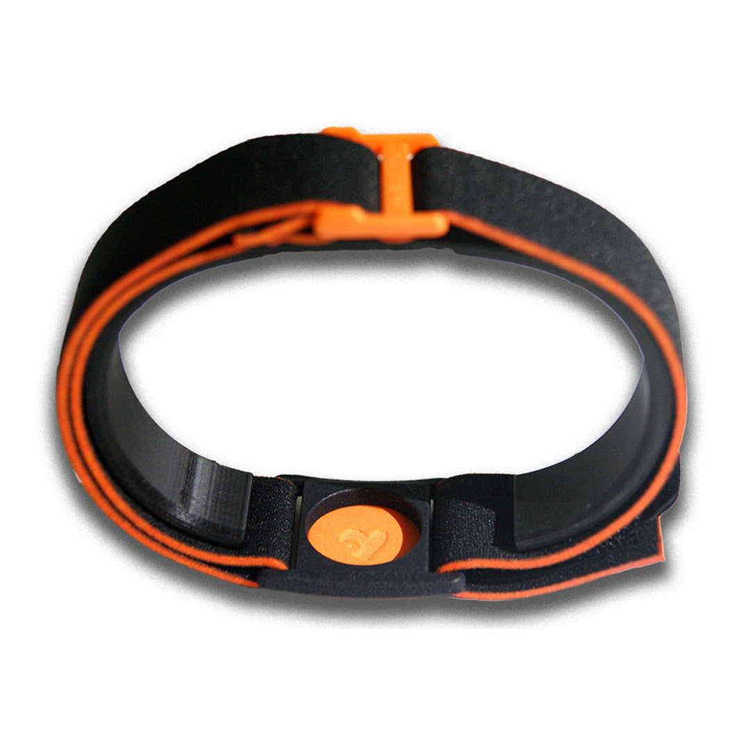 Reverse of Libreband CGM armband for FreeStyle Libre 3 with pewter I AM LIBR3 cover and water-resistant neoprene strap, for everyday wear, sport and swimming.  LML4764, LML4399, LML4382, LML4375.